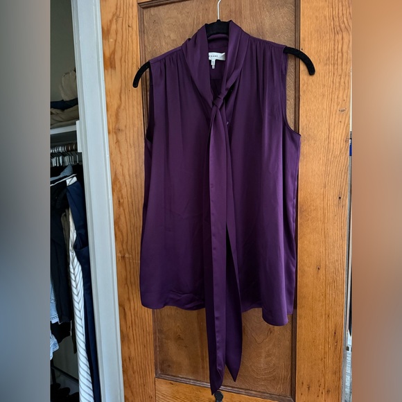 FRAME Plum Sleeveless Silk Tie Neck Top - XS